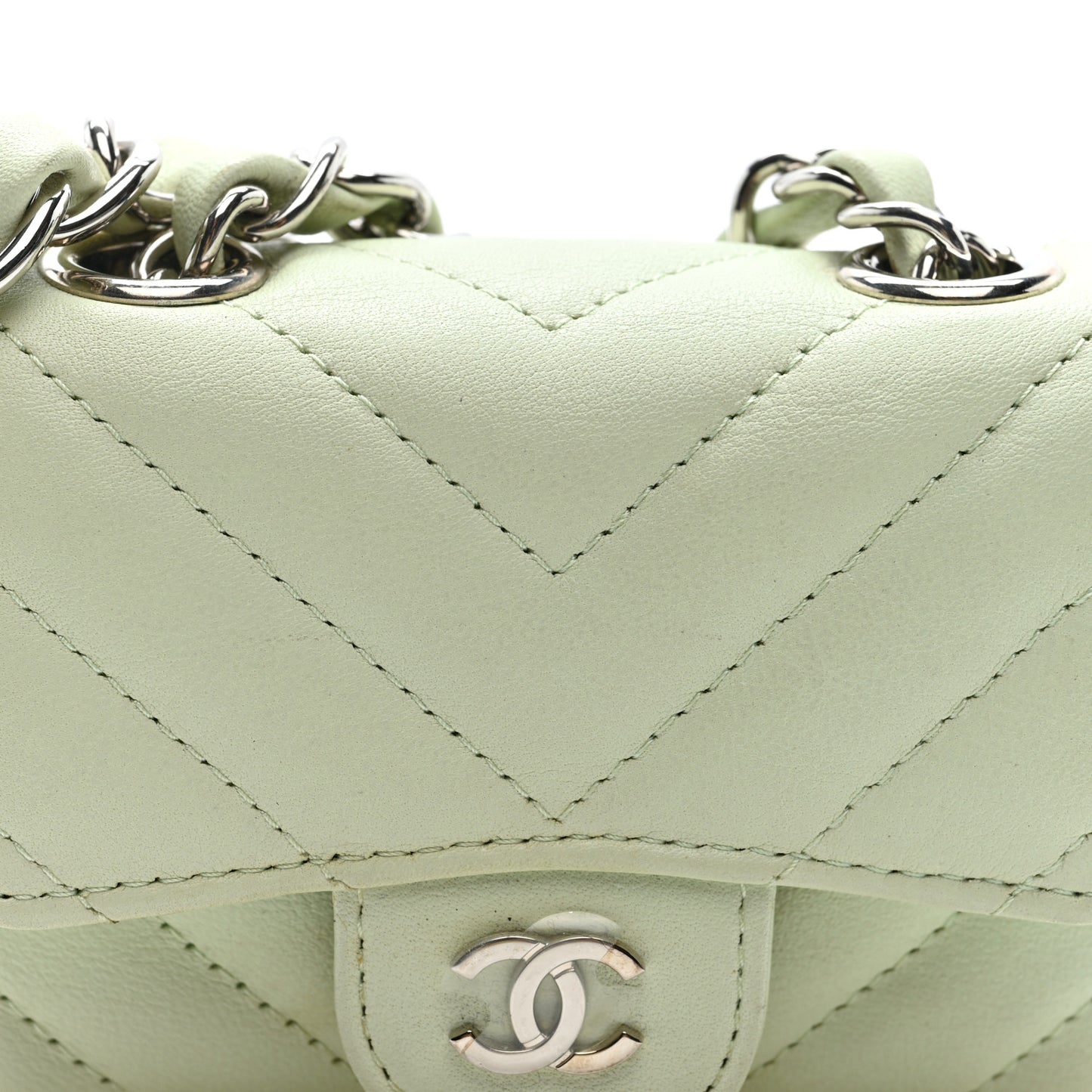 Sheepskin Chevron Quilted Mini Chain Belt Bag Light Green