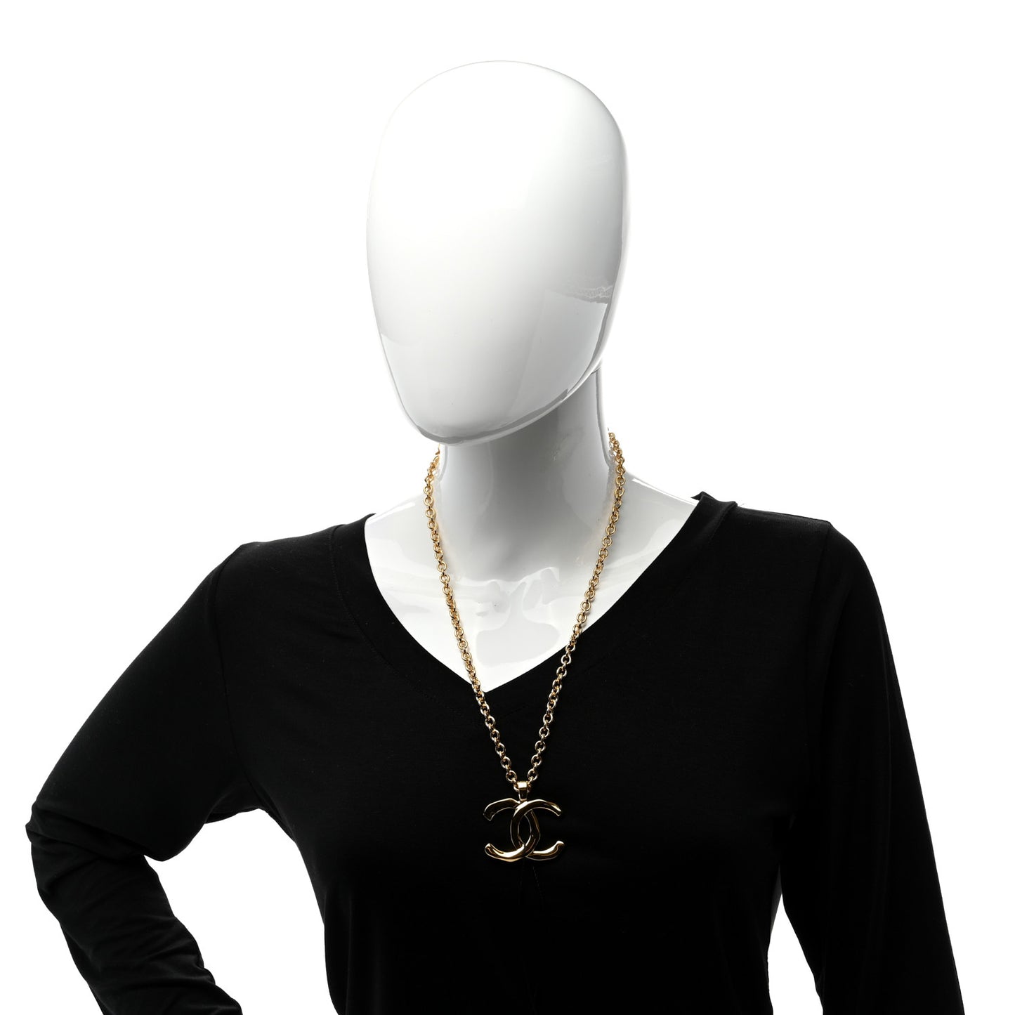 Metal Large CC Pendant Chain Necklace Gold