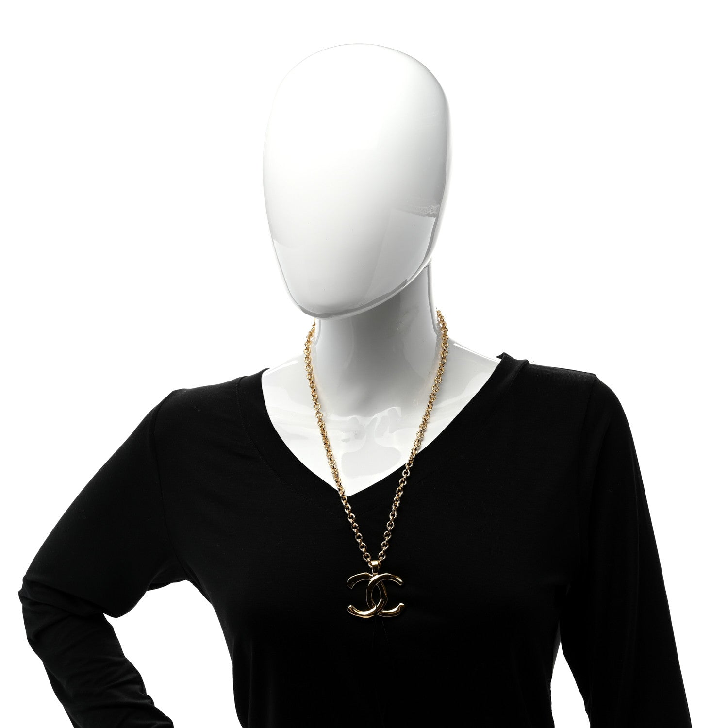 Chanel Metal Large CC Pendant Chain Necklace Gold 2 of 4