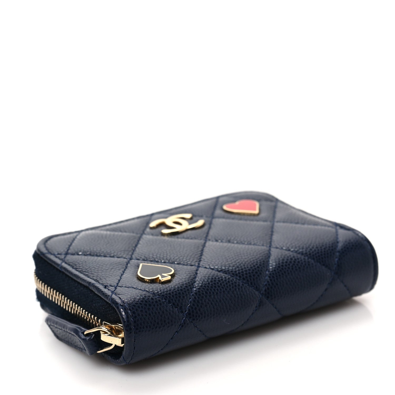 Chanel Caviar Enamel Coco Casino Quilted Zip Coin Purse Navy Blue 4 of 8