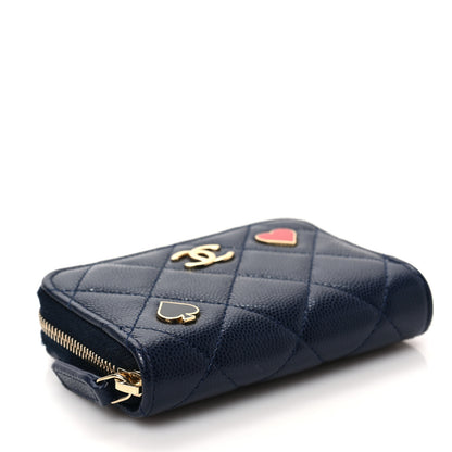 Chanel Caviar Enamel Coco Casino Quilted Zip Coin Purse Navy Blue 4 of 8
