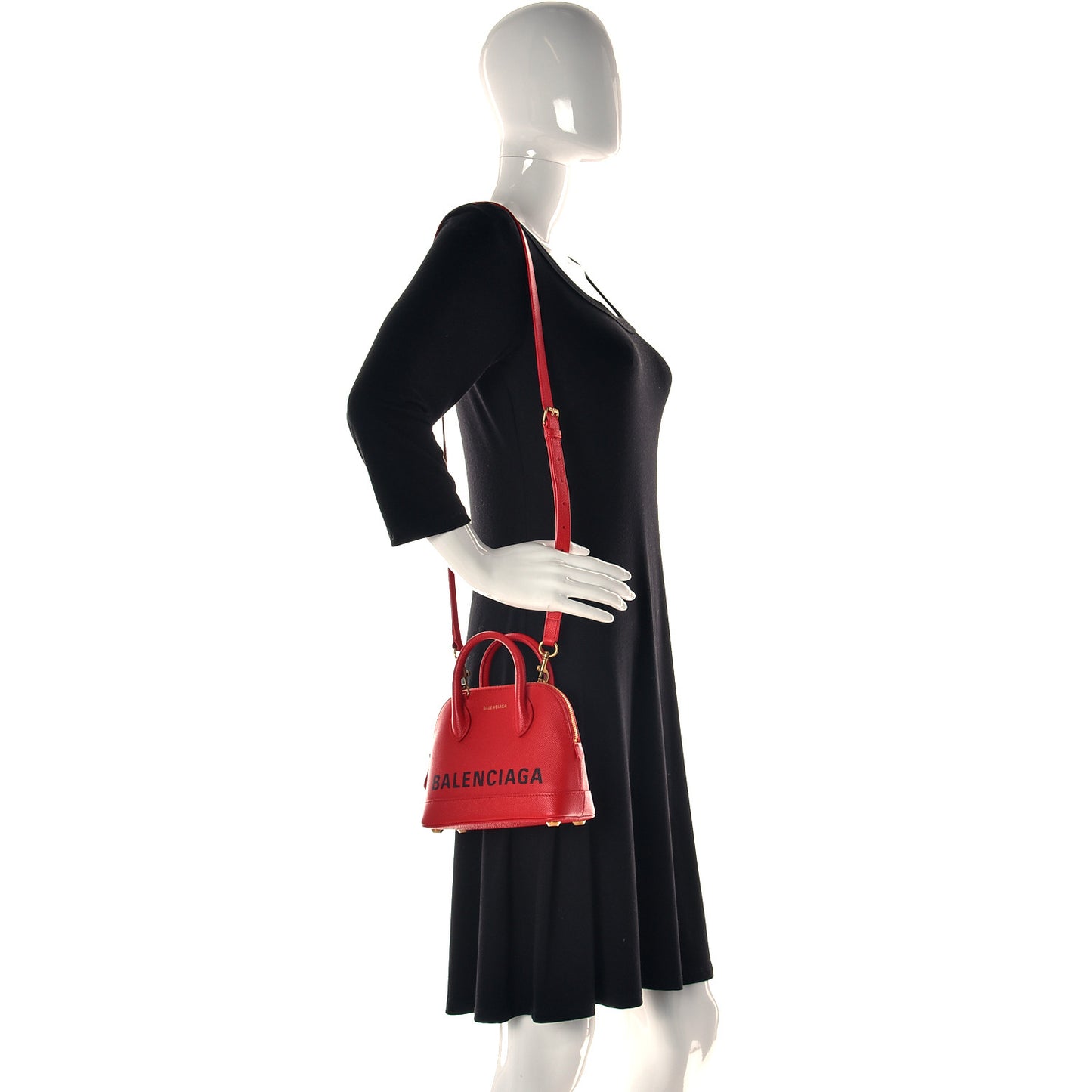 Signature Grained Calfskin Logo XXS Ville Top Handle Bag Rouge Coquelicot Black