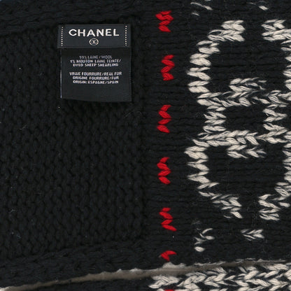 Chanel Wool Shearling CC Scarf Black White 3 of 4
