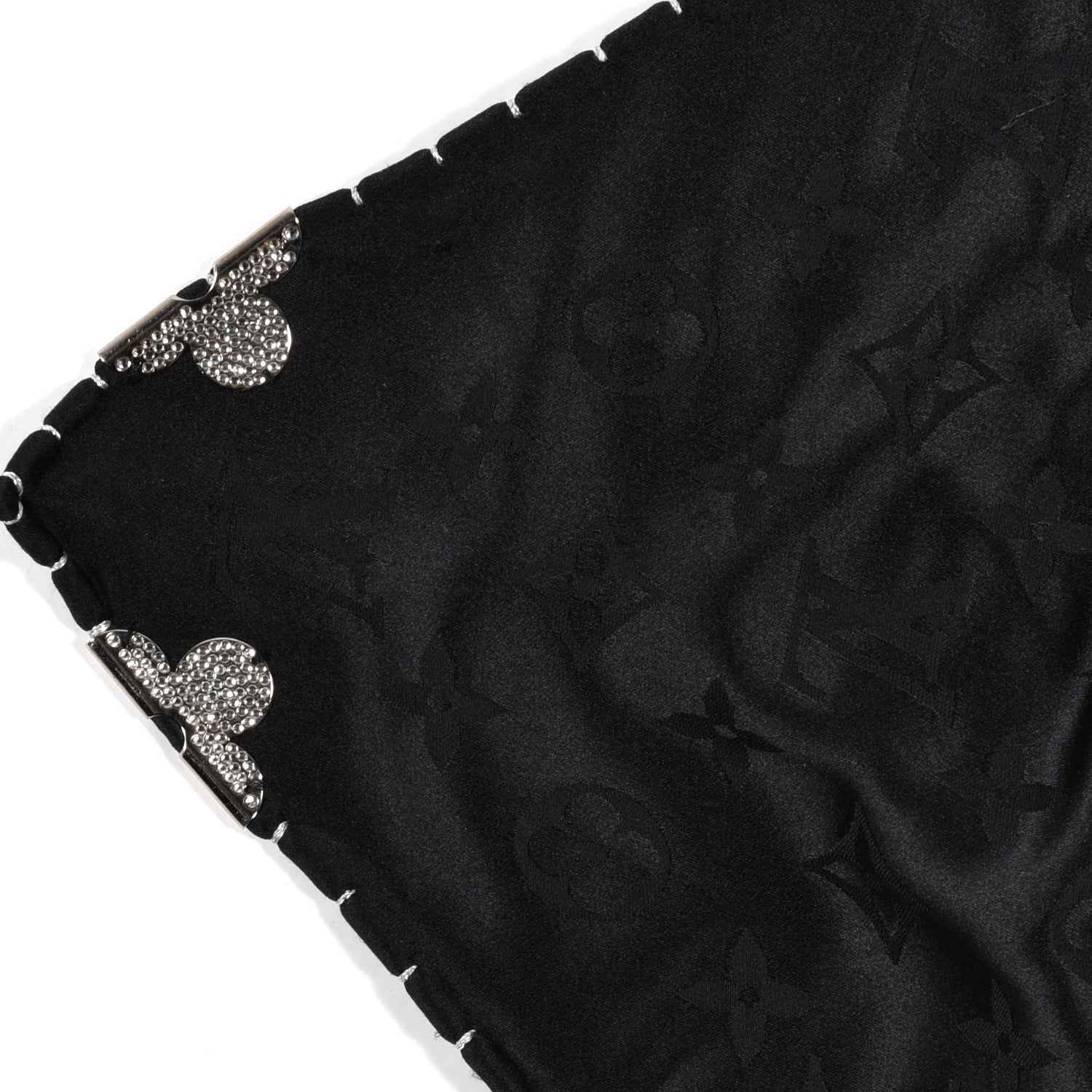 Louis Vuitton Silk Strass Monogram Flower Crown Triangle Scarf Black 4 of 6