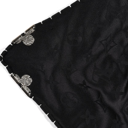 Louis Vuitton Silk Strass Monogram Flower Crown Triangle Scarf Black 4 of 6