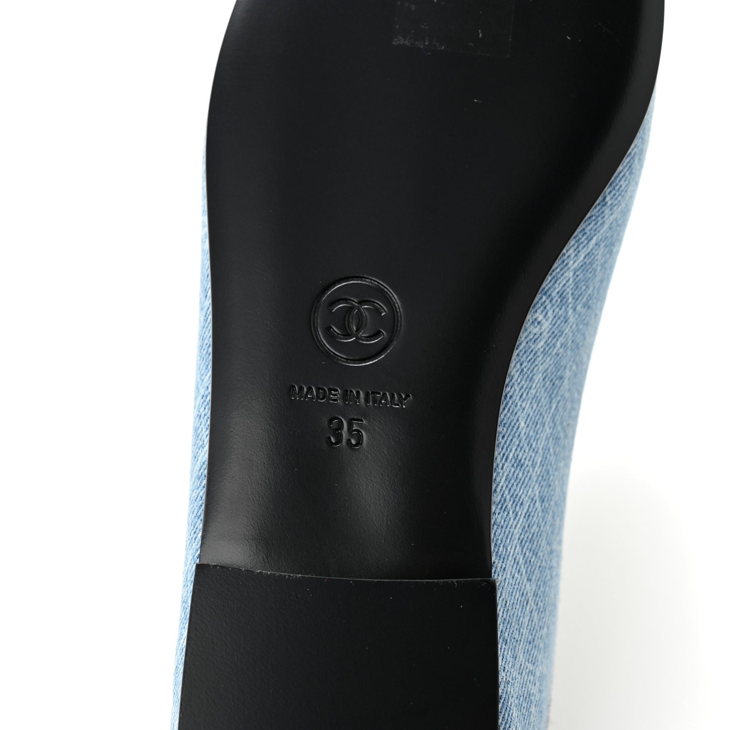 Denim Printed Quilt CC Cap Toe Ballerina Flats 35 Light Blue Dark Grey