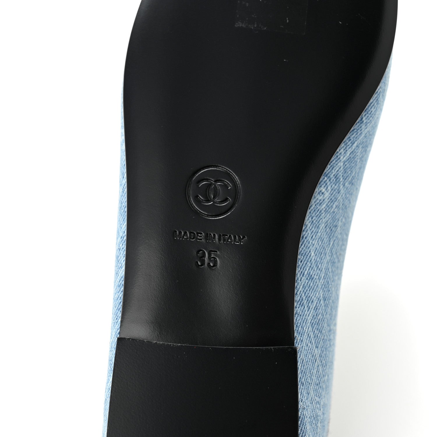 Chanel Denim Printed Quilt CC Cap Toe Ballerina Flats 35 Light Blue Dark Grey 7 of 10