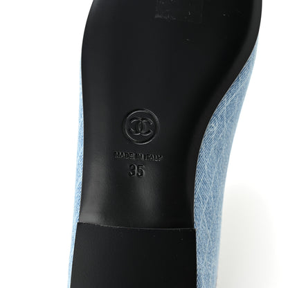 Chanel Denim Printed Quilt CC Cap Toe Ballerina Flats 35 Light Blue Dark Grey 7 of 10