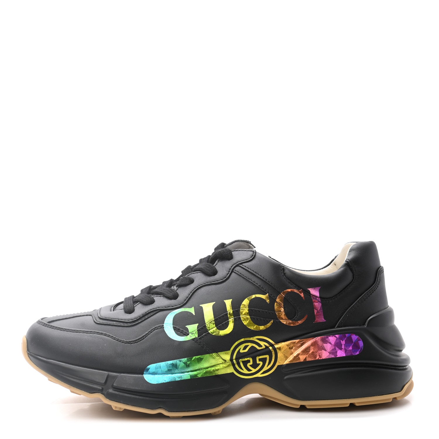 Gucci Calfskin Iridescent Logo Womens Rhyton Sneakers 39.5 Black 1 of 8