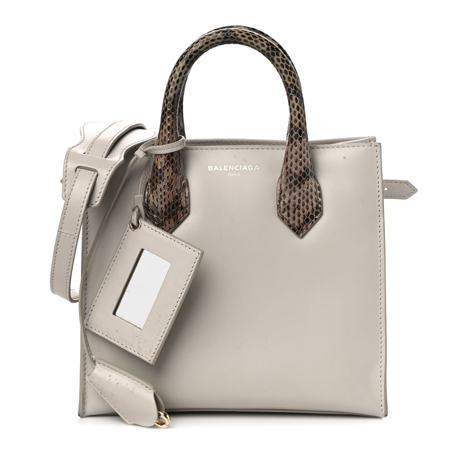 Calfskin Elaphe Snakeskin Mini Padlock All Afternoon Tote Gris Acier