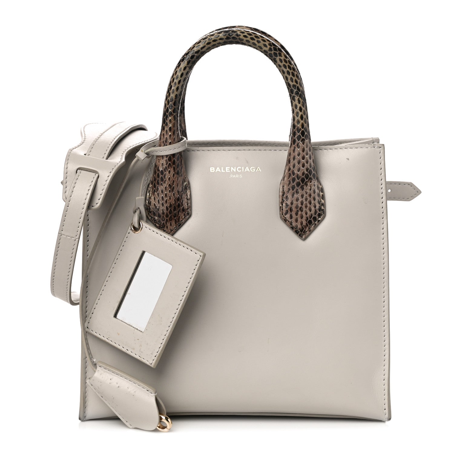 Balenciaga Calfskin Elaphe Snakeskin Mini Padlock All Afternoon Tote Gris Acier 1 of 12