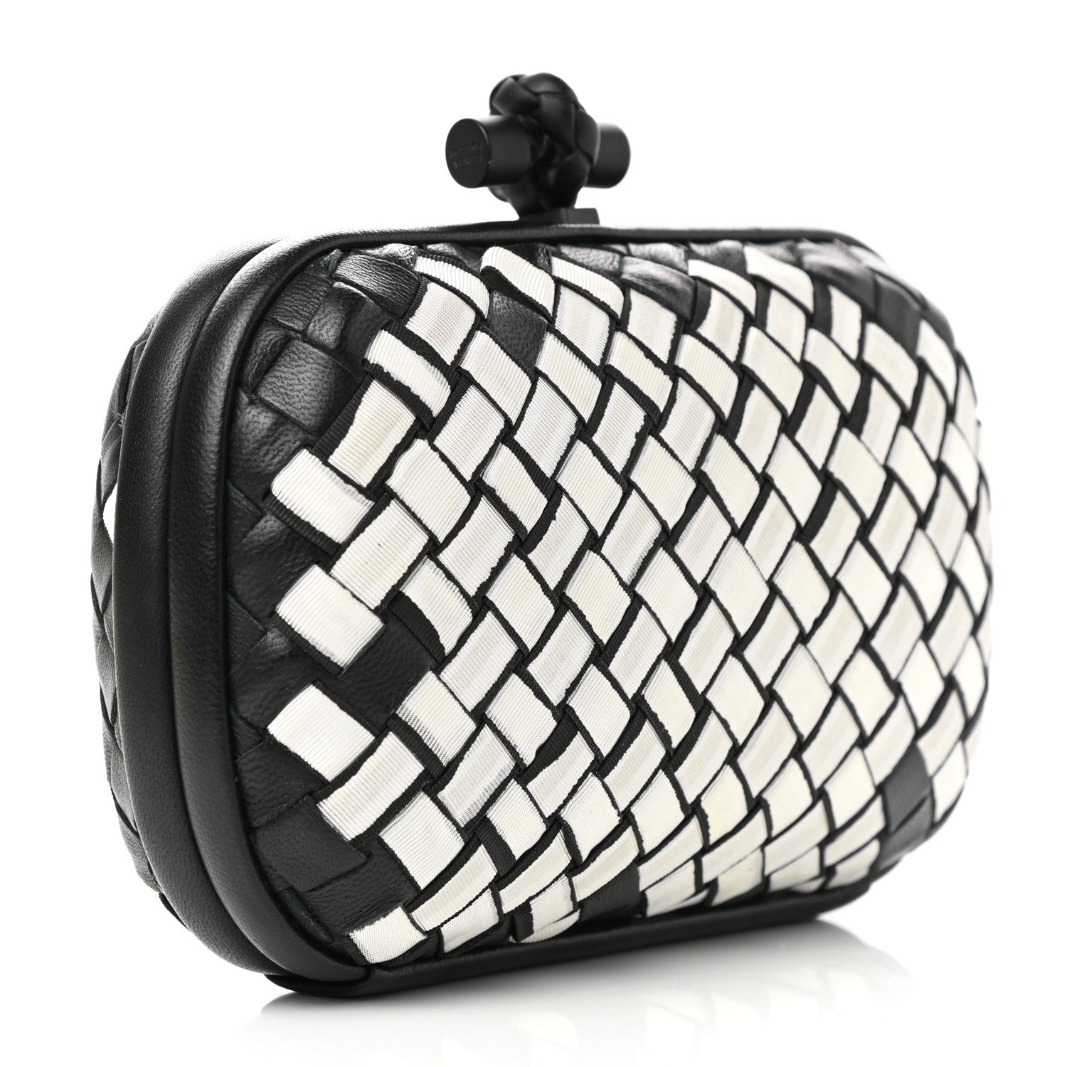 Bottega Veneta Nylon Nappa Intrecciato Knot Clutch Black White 3 of 6