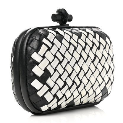 Bottega Veneta Nylon Nappa Intrecciato Knot Clutch Black White 3 of 6