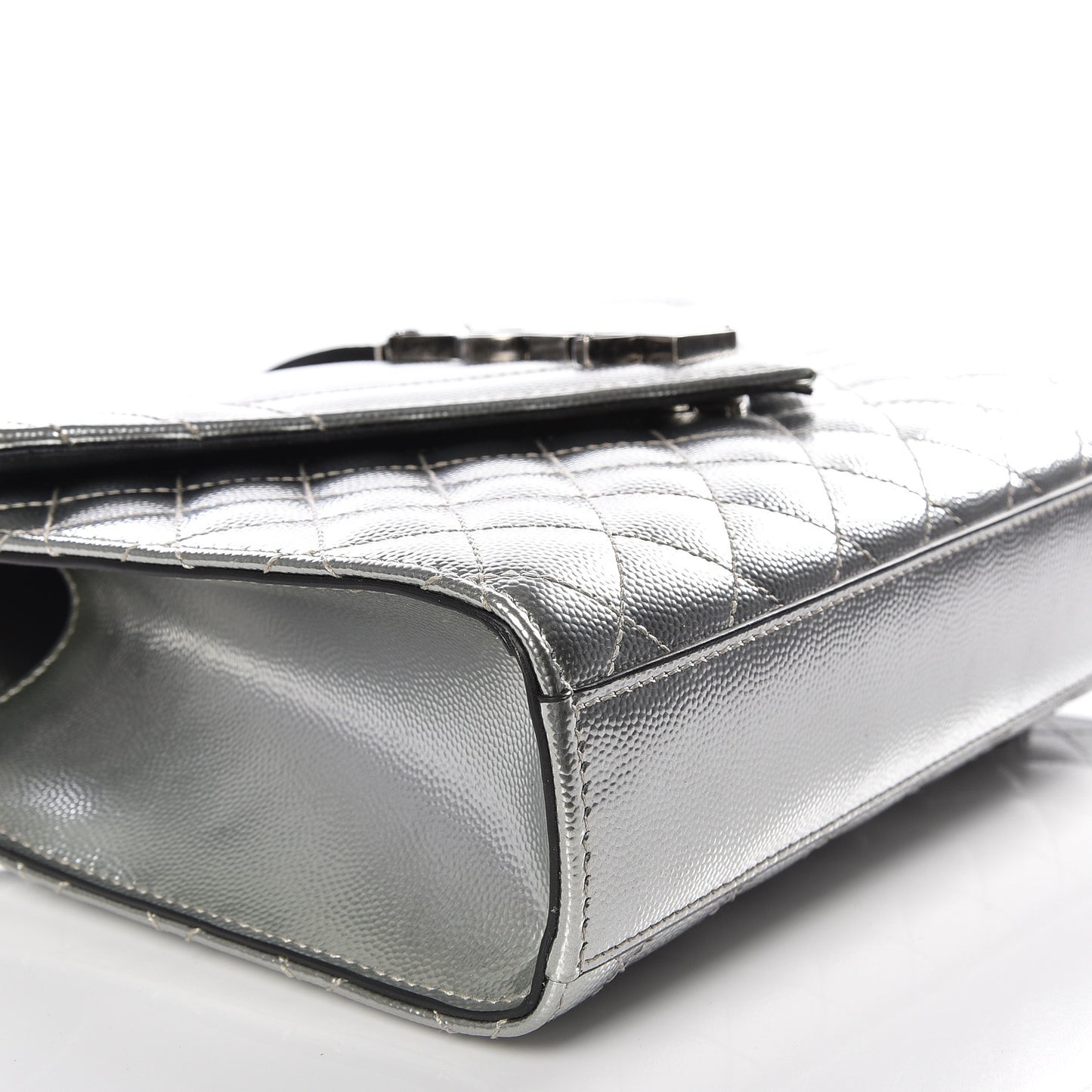 Metallic Grain De Poudre Textured Mixed Matelasse Triquilt Medium Monogram Satchel Silver
