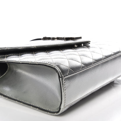 Saint Laurent Metallic Grain De Poudre Textured Mixed Matelasse Triquilt Medium Monogram Satchel Silver 5 of 9