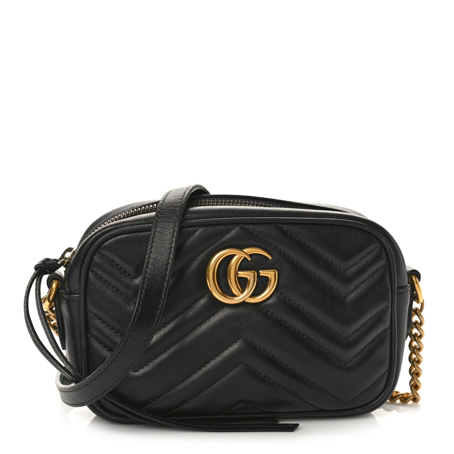 Calfskin Matelasse Mini GG Marmont Chain Shoulder Bag Black