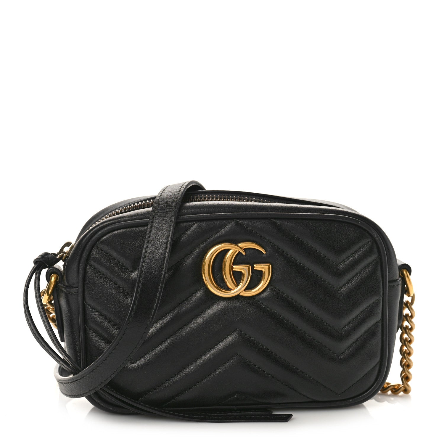Gucci Calfskin Matelasse Mini GG Marmont Chain Shoulder Bag Black 1 of 10