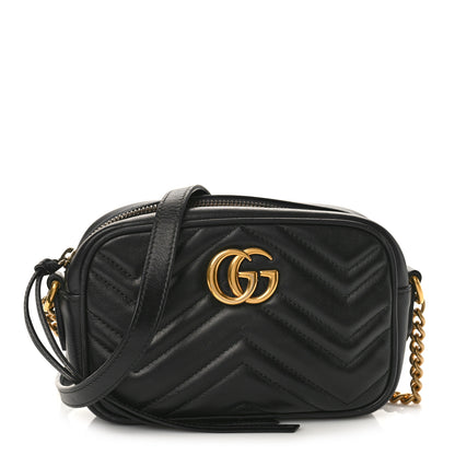Gucci Calfskin Matelasse Mini GG Marmont Chain Shoulder Bag Black 1 of 10