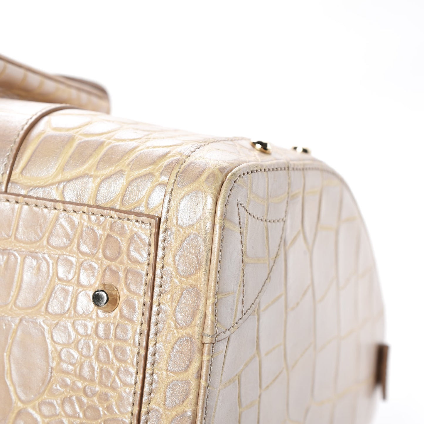 Calfskin Crocodile Embossed Madonna Satchel Beige