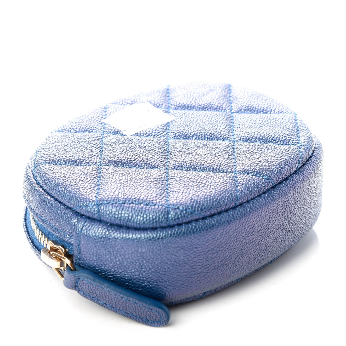 Iridescent Caviar Quilted Zip Around Classic Coin Purse Blue