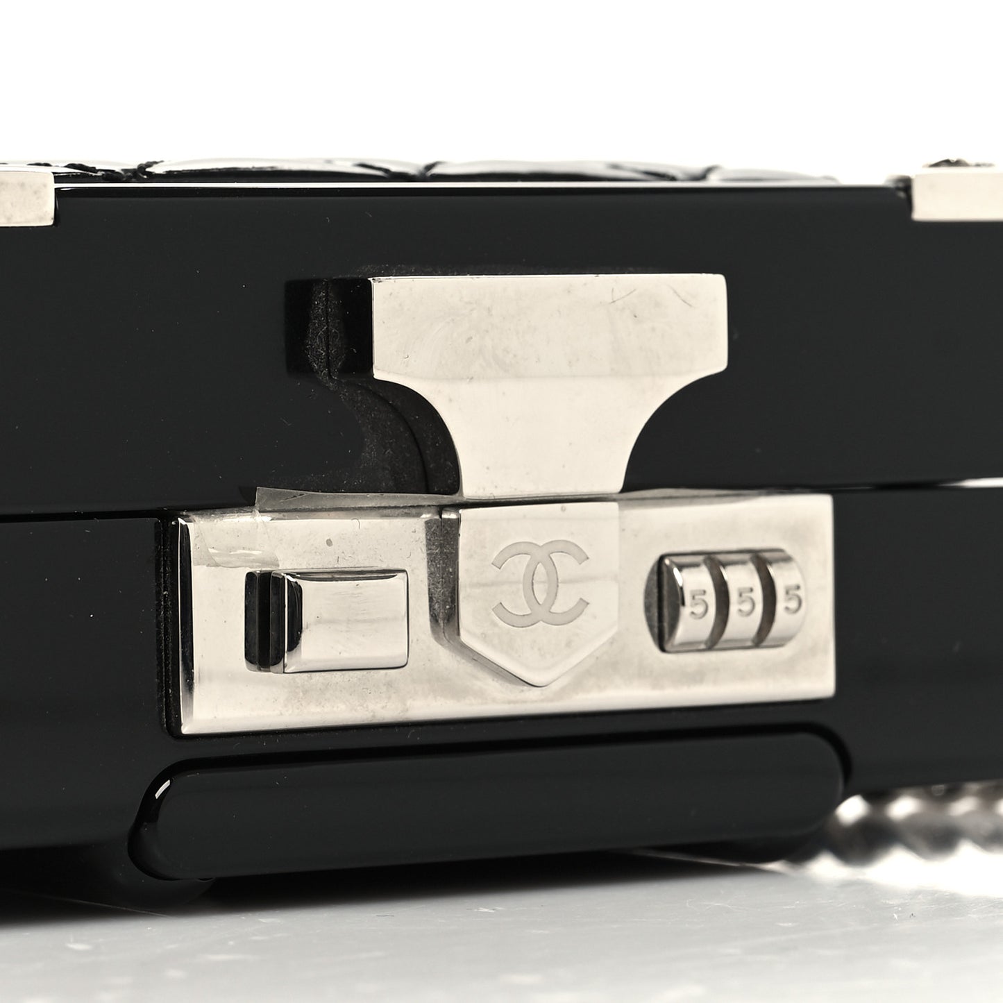 Plexiglass Patent Evening In The Air Mini Trolley Minaudiere Clutch Black Gold