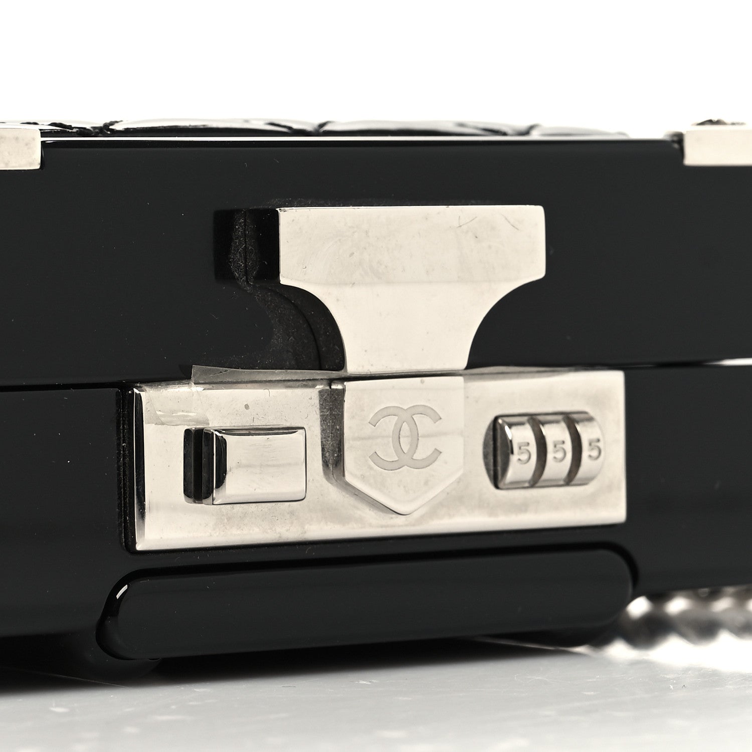 Chanel Plexiglass Patent Evening In The Air Mini Trolley Minaudiere Clutch Black Gold 13 of 13