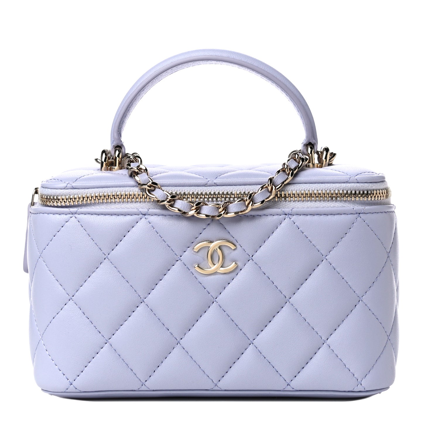 Lambskin Quilted Small Top Handle Vanity Case With Chain Light Purple