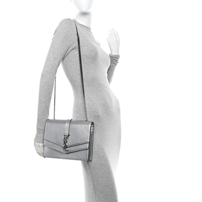 Saint Laurent Grain De Poudre Monogram Medium Sulpice Shoulder Bag Silver 2 of 15