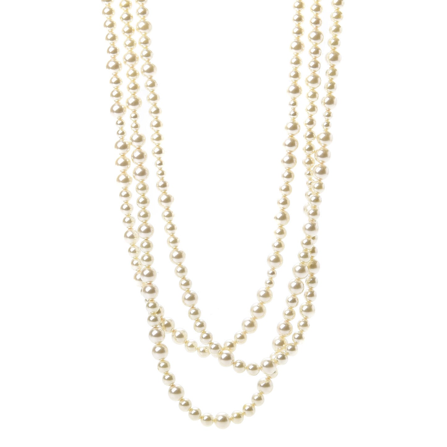 Pearl CC Multi Strand Long Necklace Light Gold