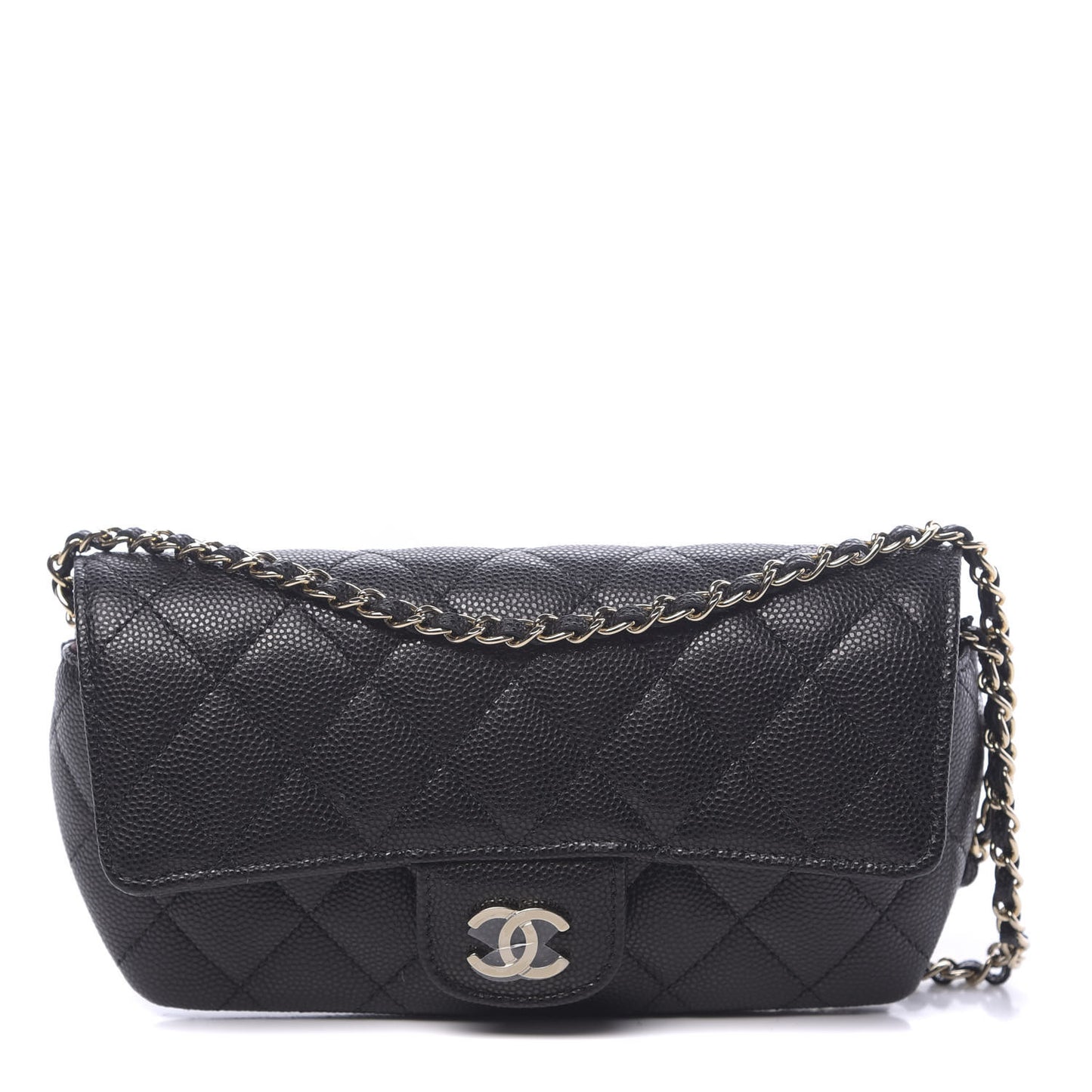 Caviar Quilted Glasses Case With Chain Black