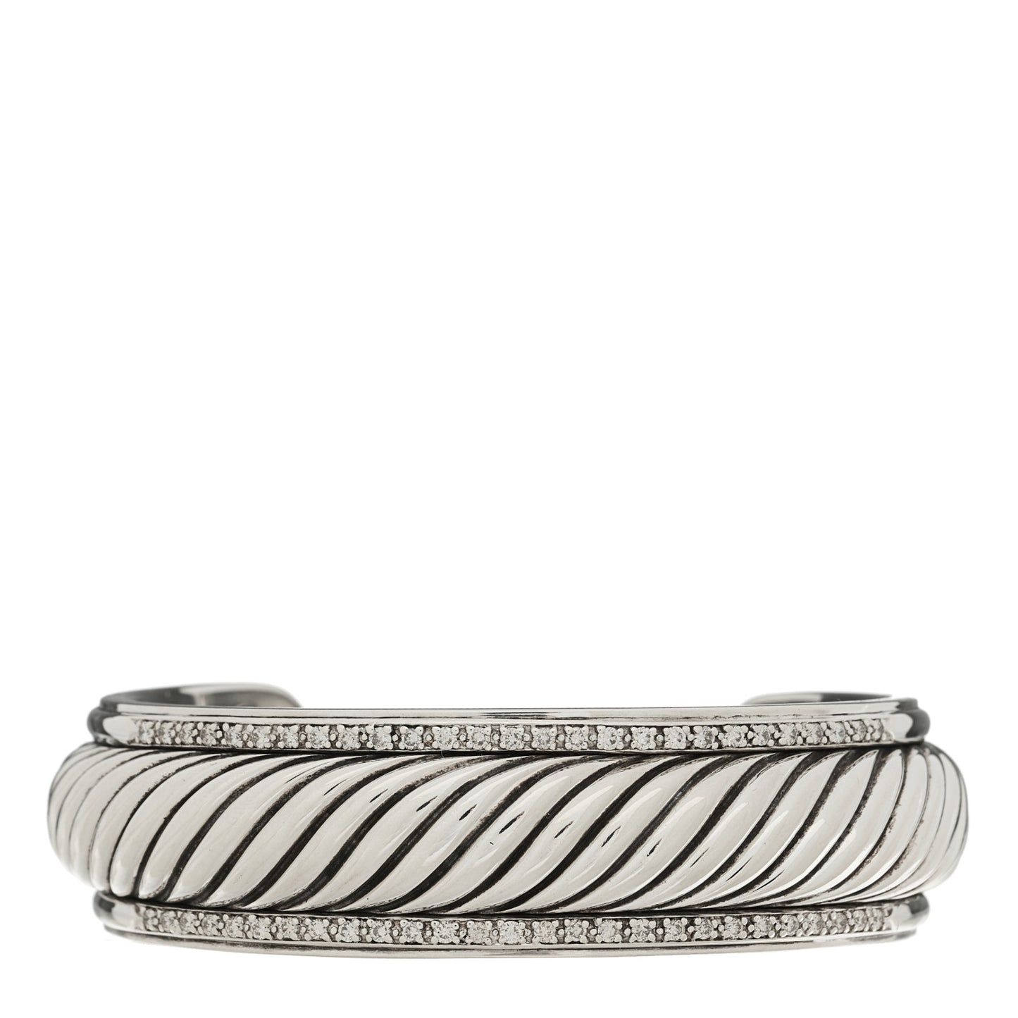 Sterling Silver Diamond 20mm Sculpted Cable Cuff Bracelet