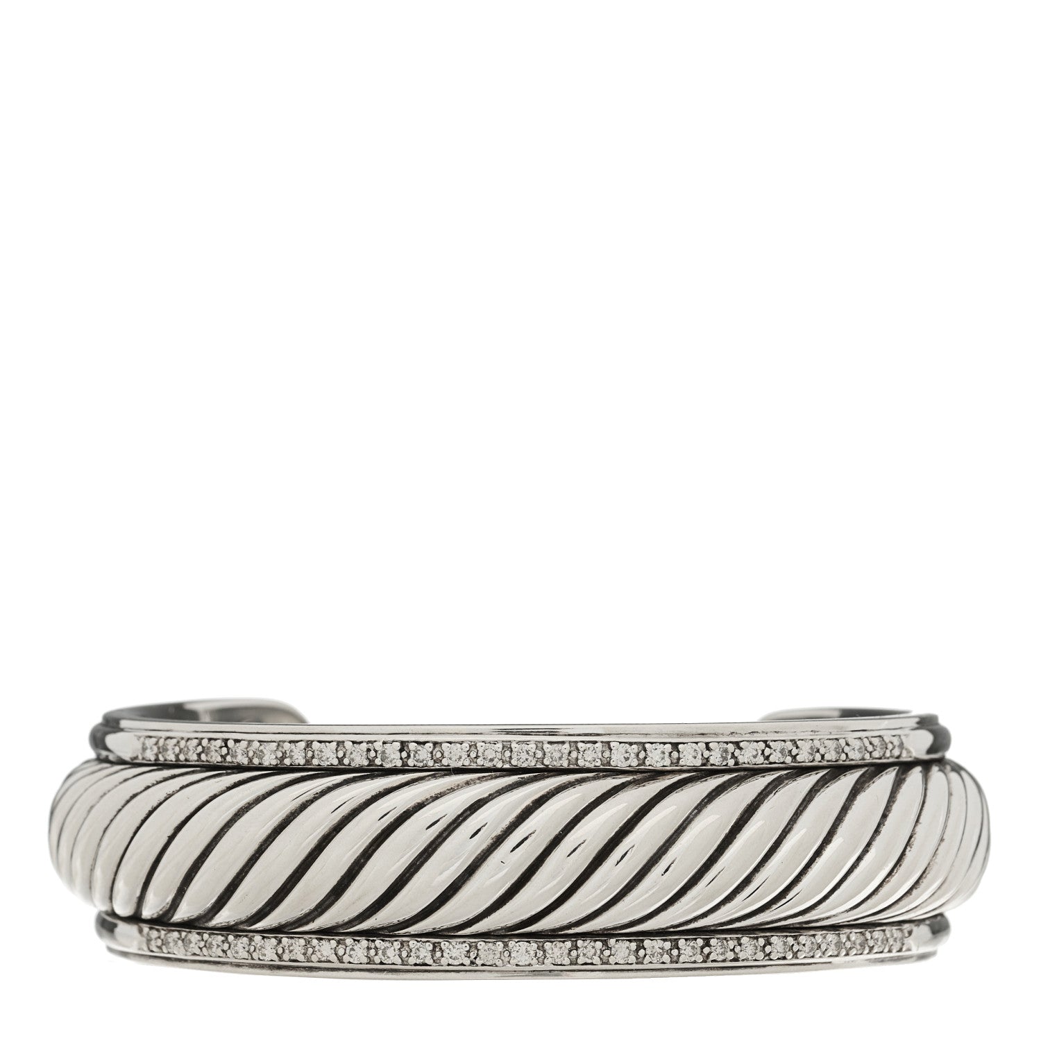 David Yurman Sterling Silver Diamond 20mm Sculpted Cable Cuff Bracelet 1 of 3
