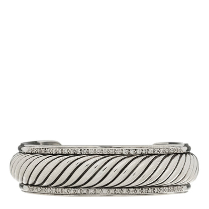 David Yurman Sterling Silver Diamond 20mm Sculpted Cable Cuff Bracelet 1 of 3