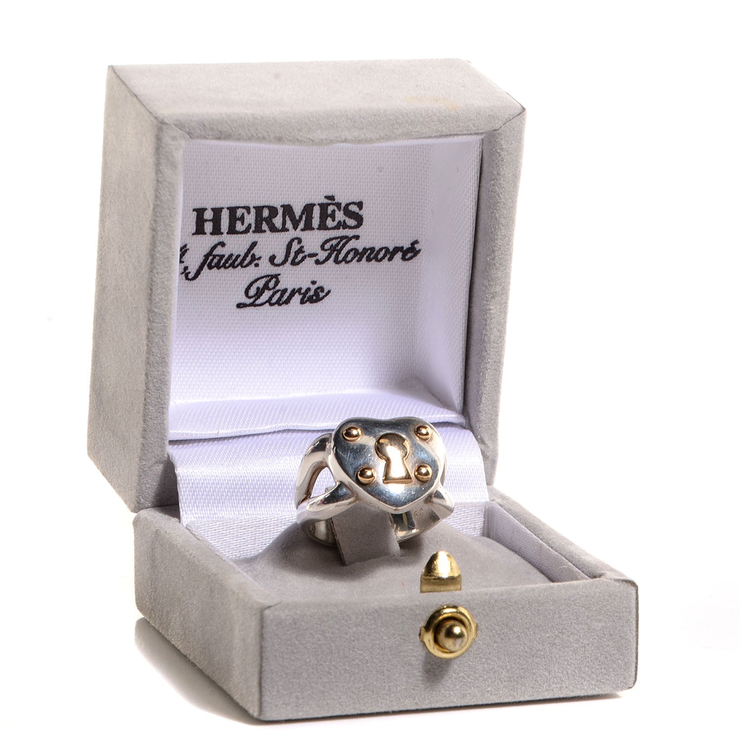 Hermes Sterling Silver 18K Gold Keyhole Heart Ring 50 US 5.25 8 of 8