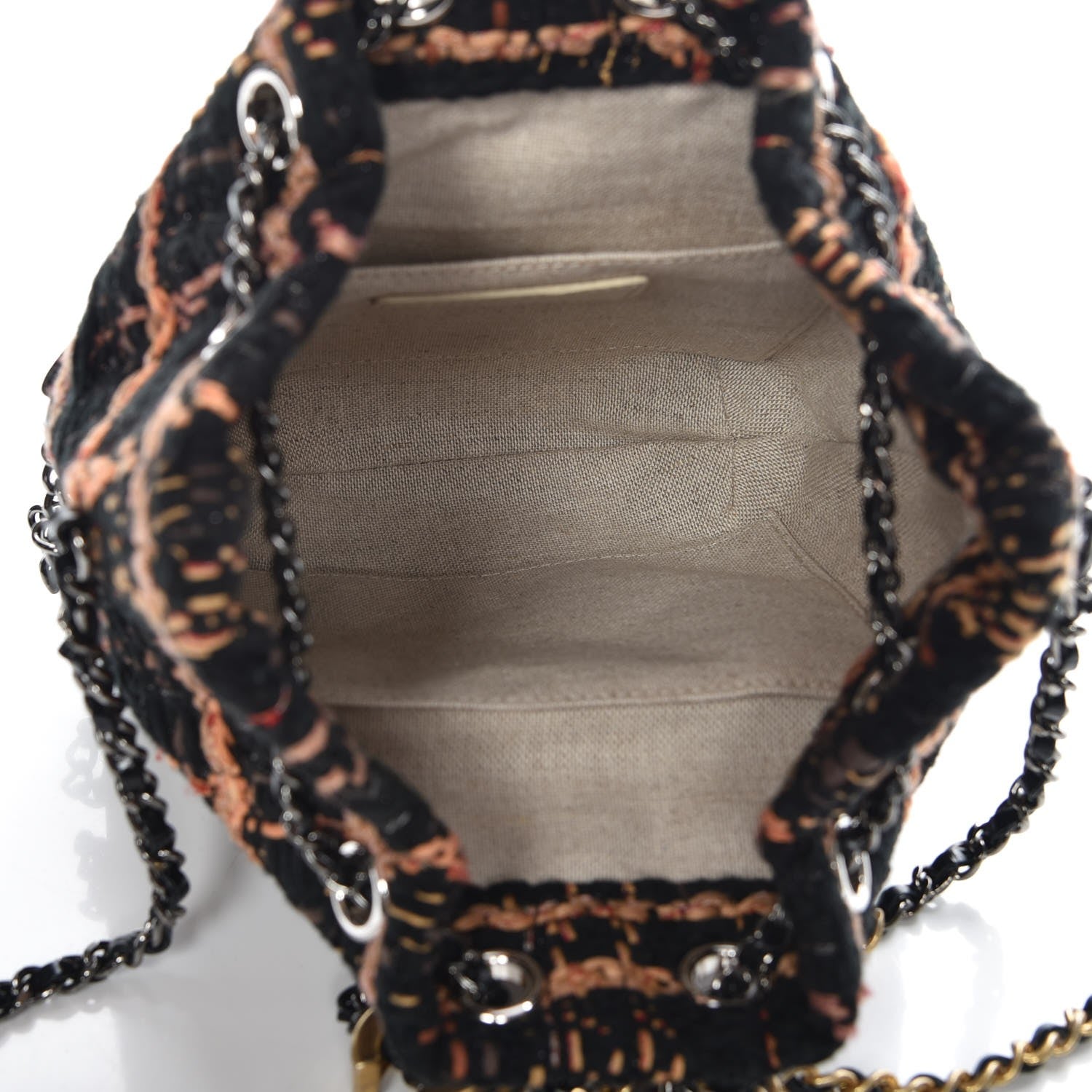 Chanel Tweed Calfskin Quilted Small Gabrielle Bucket Black Brown Orange 5 of 7