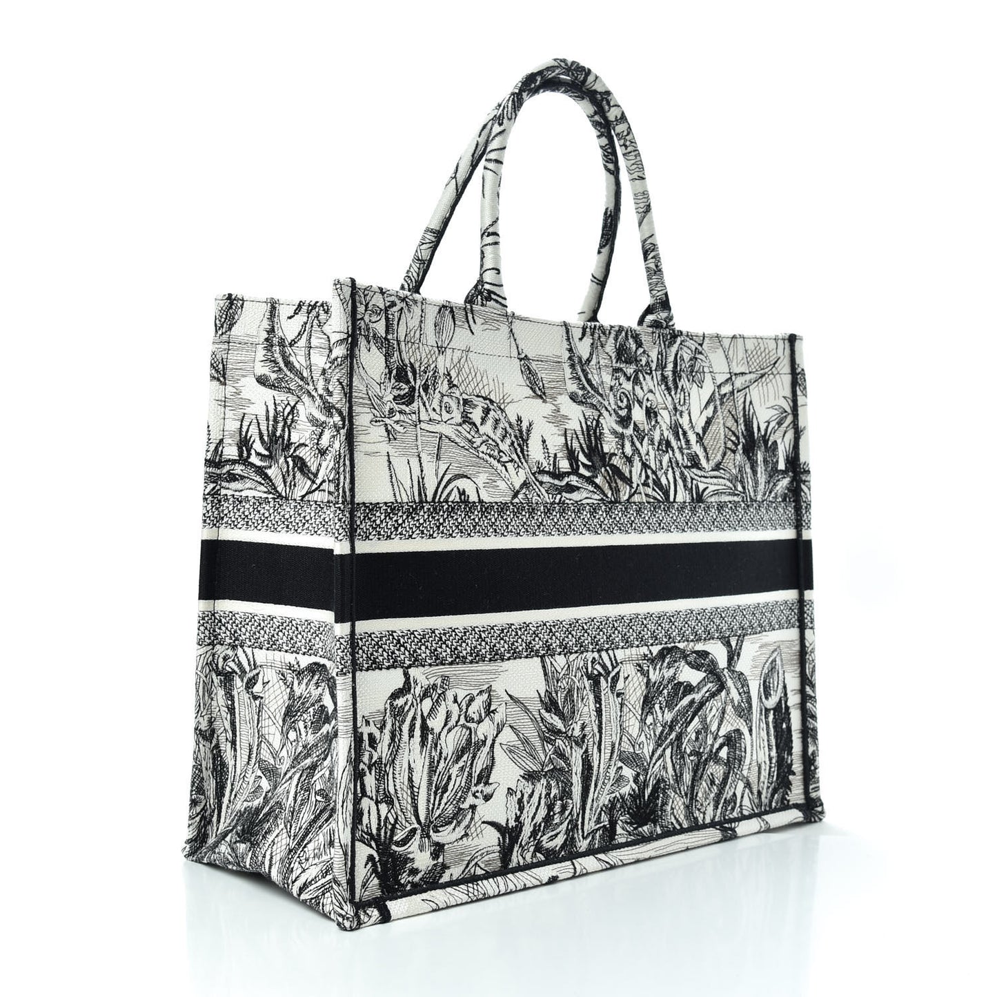 Canvas Embroidered Toile De Jouy Book Tote White Black