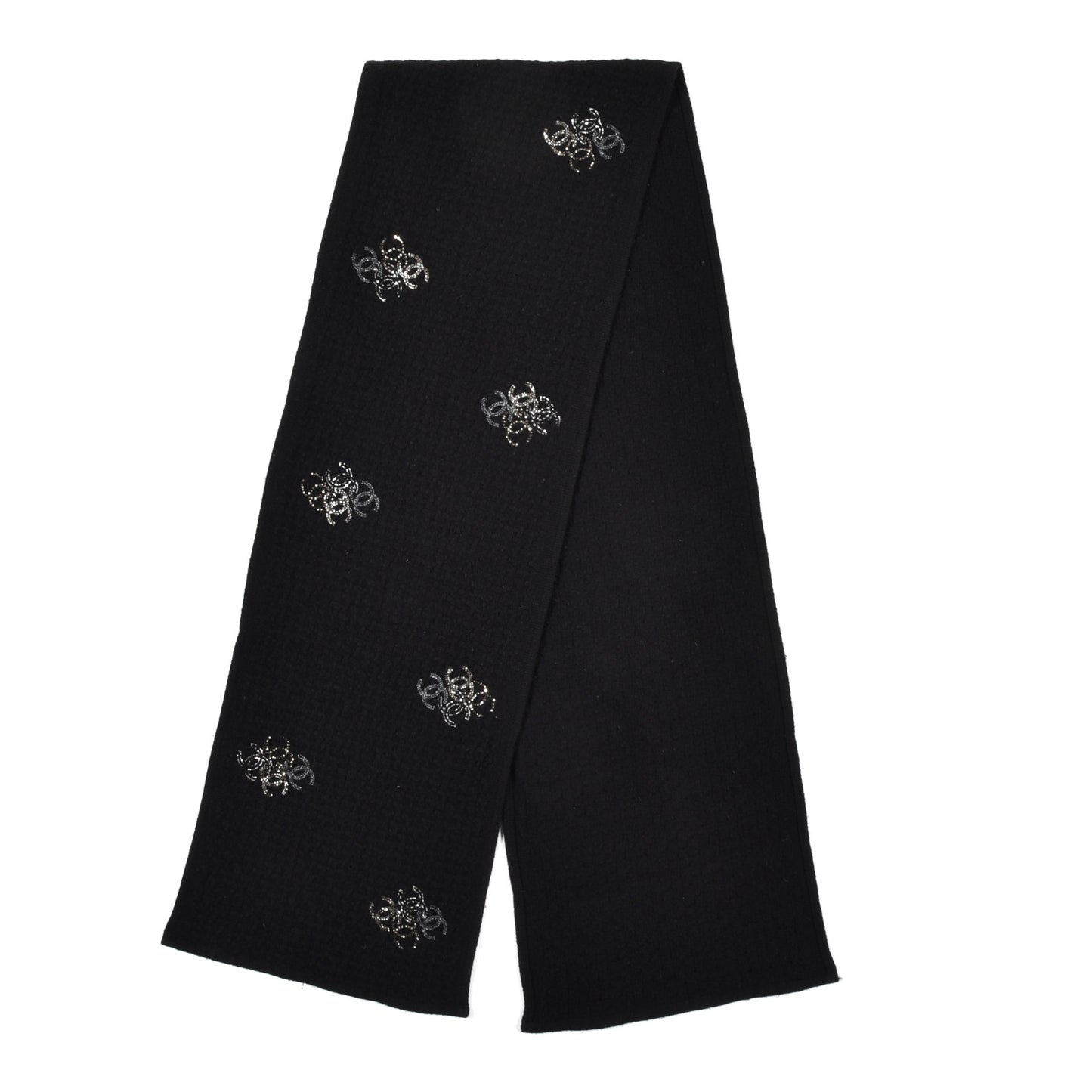 Cashmere Crystal Logo Scarf Black