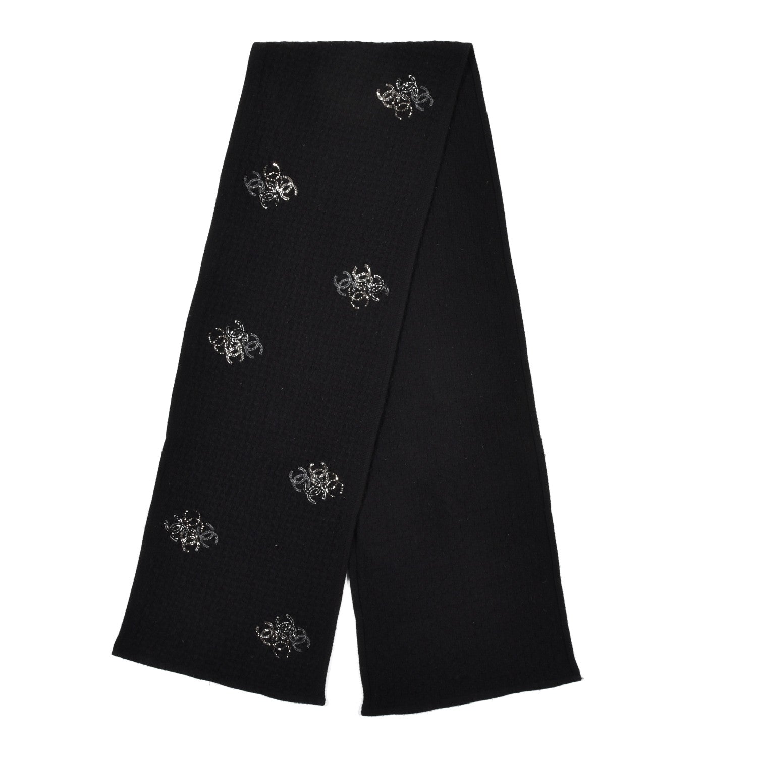 Chanel Cashmere Crystal Logo Scarf Black 2 of 4