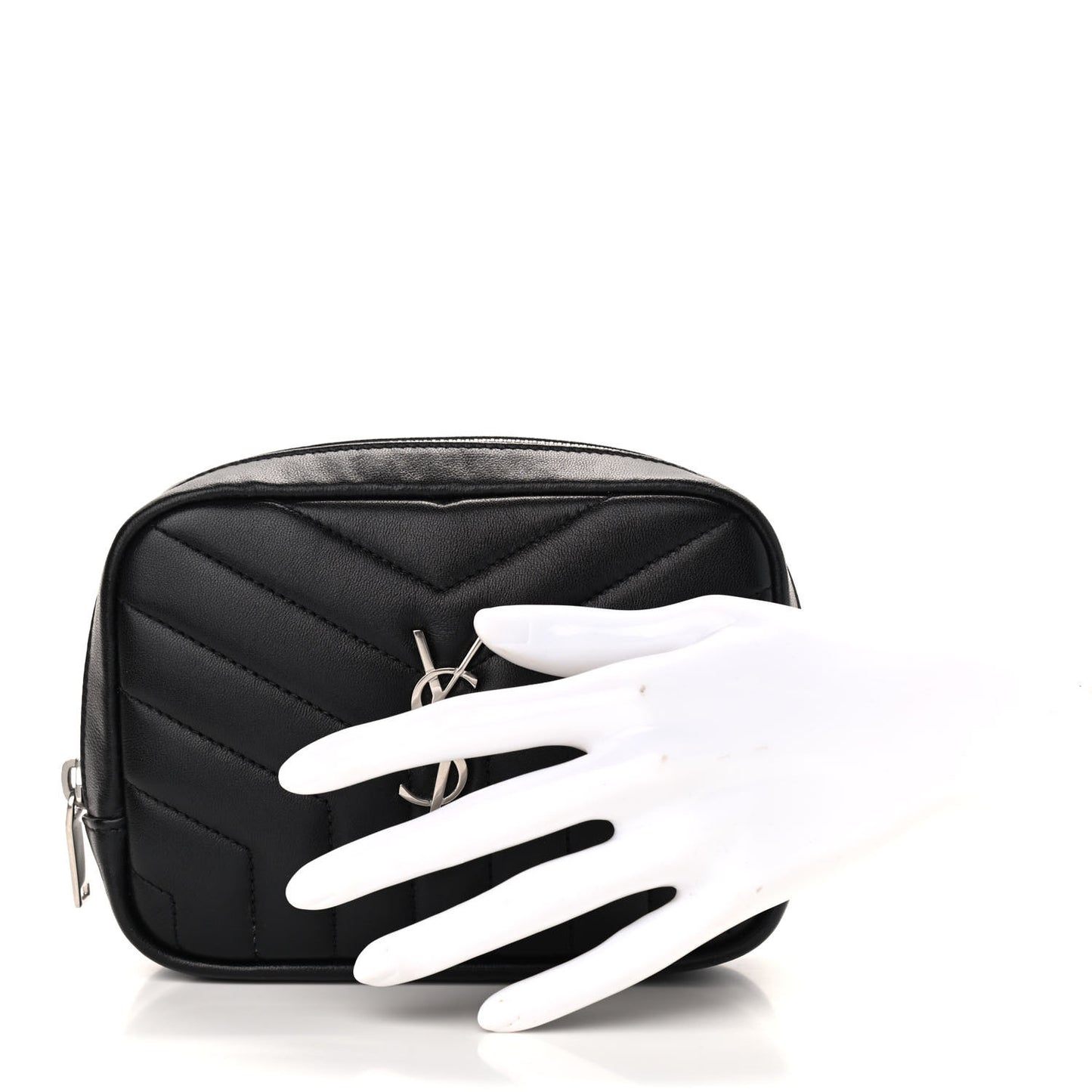 Lambskin Y Quilted Monogram Loulou Cosmetic Case Black
