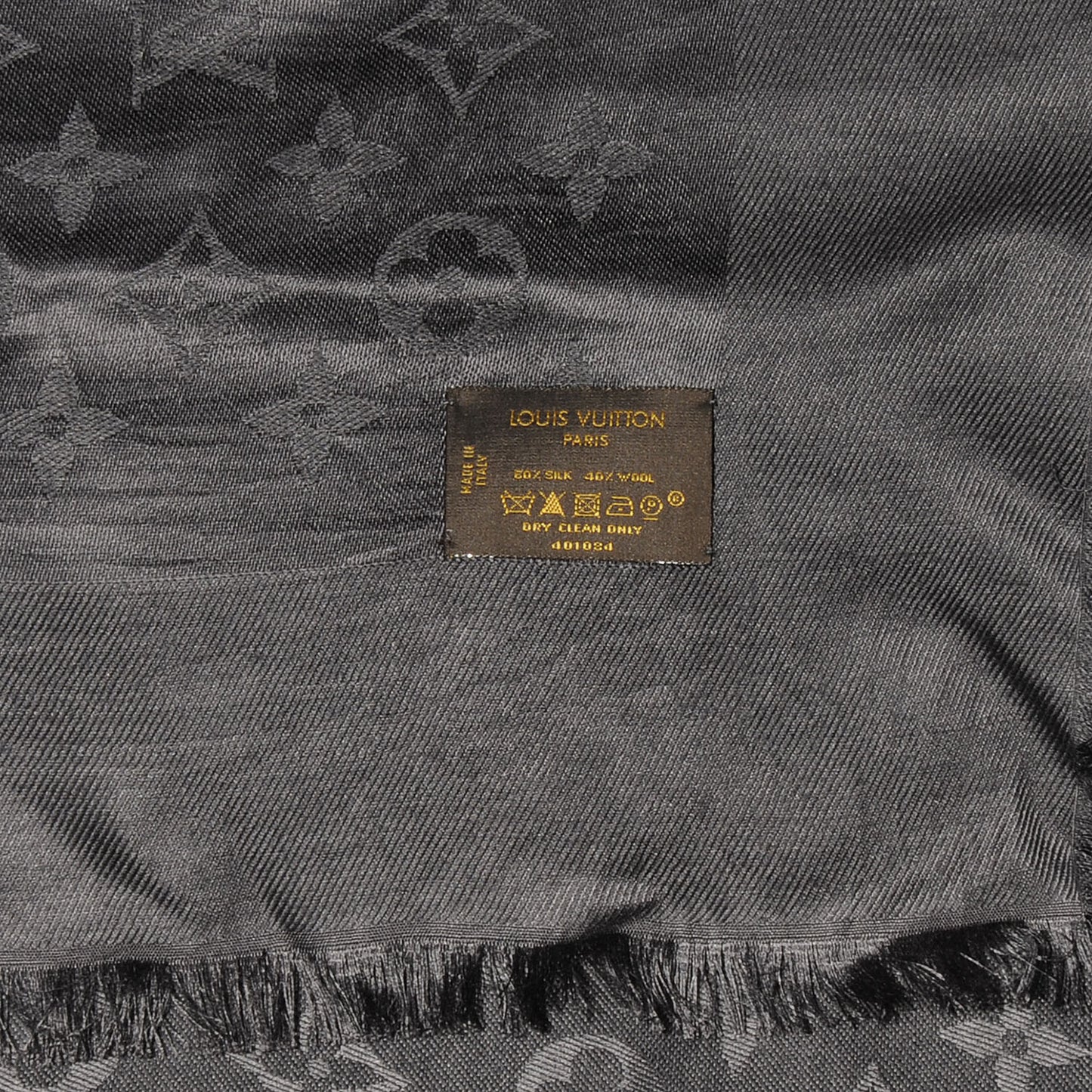 Wool Silk Monogram Shawl Anthracite