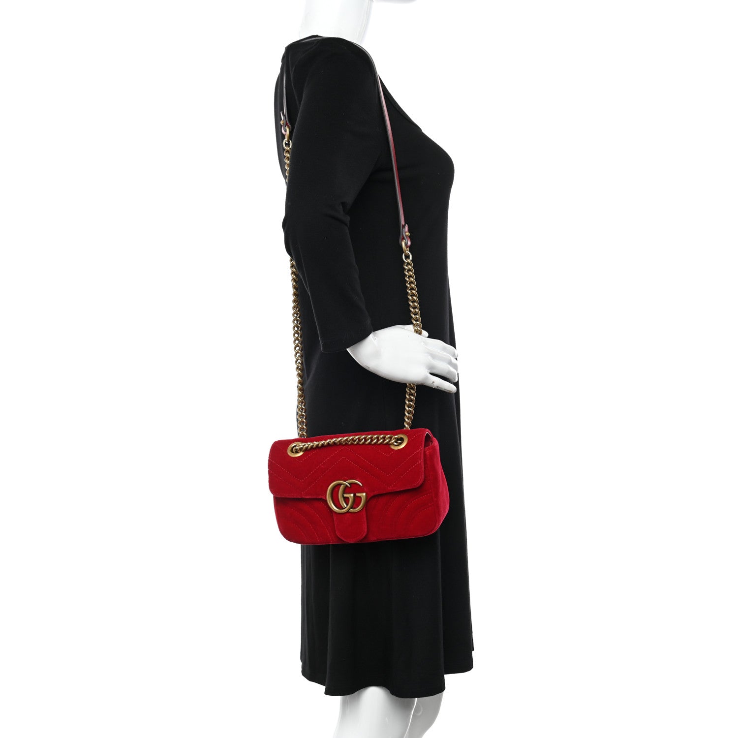 Gucci Velvet Matelasse Mini GG Marmont Shoulder Bag Hibiscus Red 2 of 10