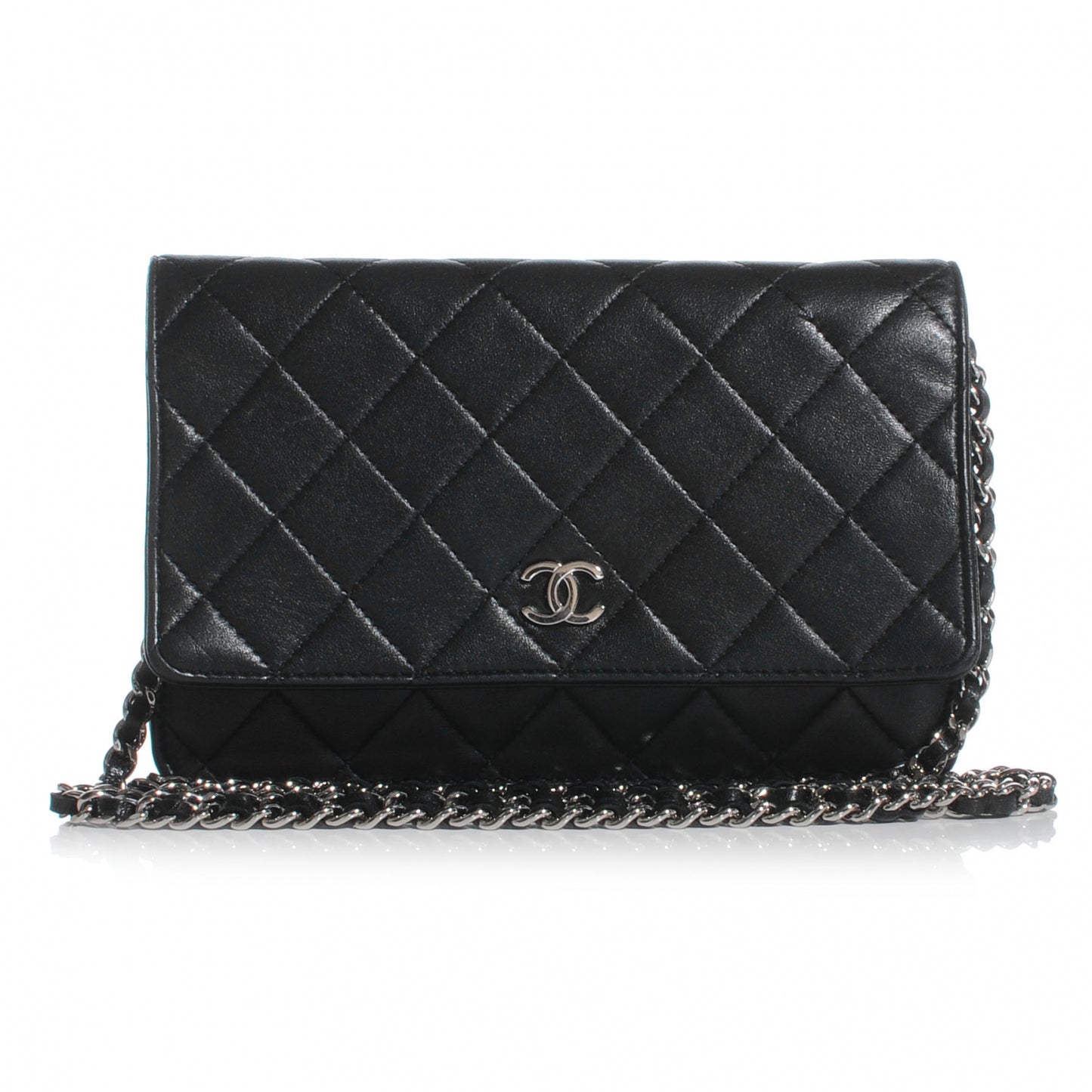 Lambskin Quilted Wallet On Chain WOC Black