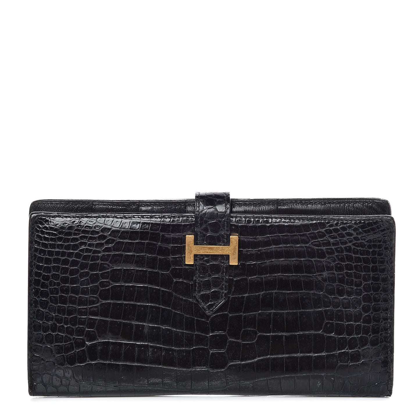 Shiny Porosus Crocodile Bearn Wallet Black