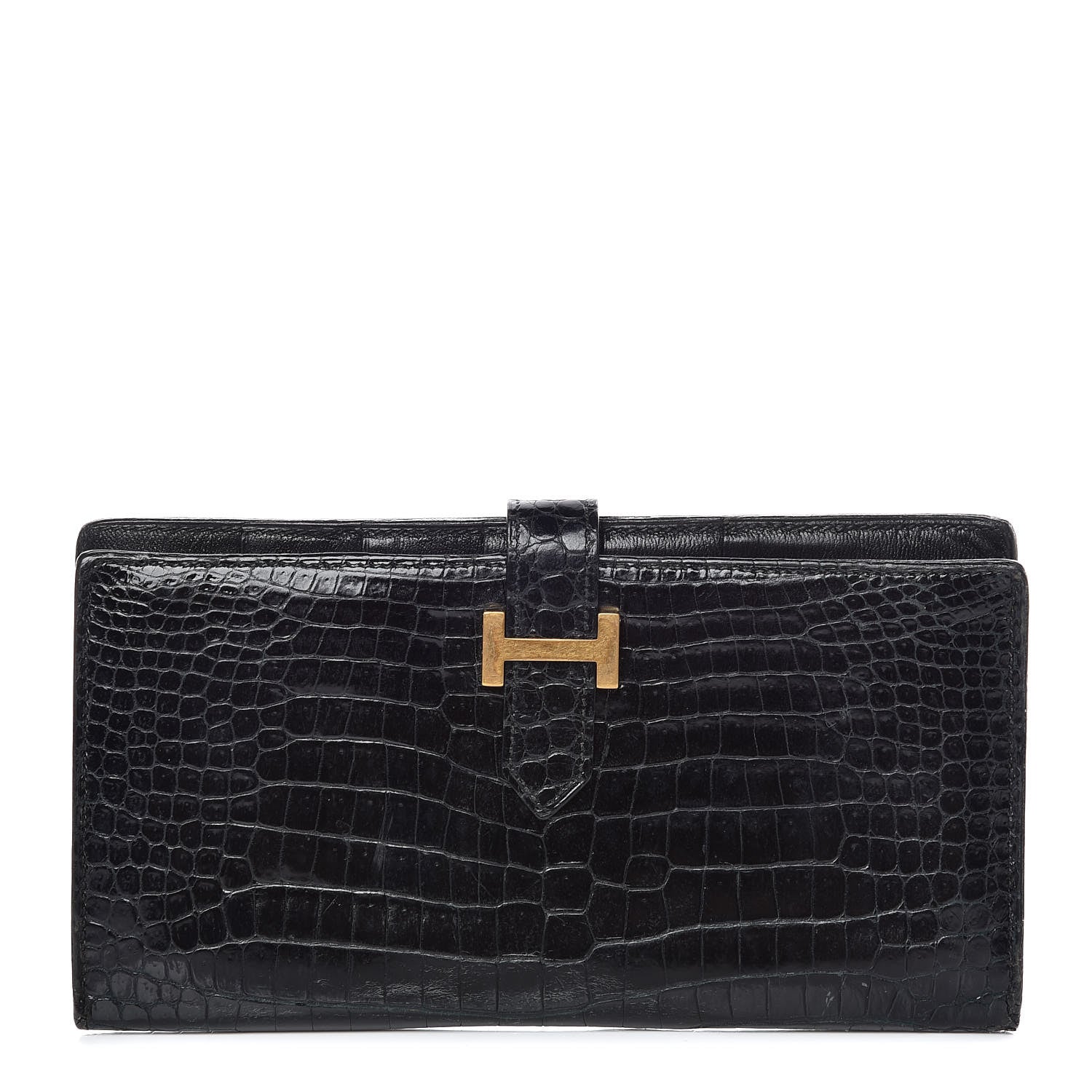 Hermes Shiny Porosus Crocodile Bearn Wallet Black 1 of 9