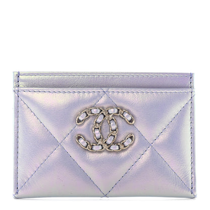 Chanel Iridescent Calfskin Quilted Chanel 19 Card Holder Light Purple 1 of 9