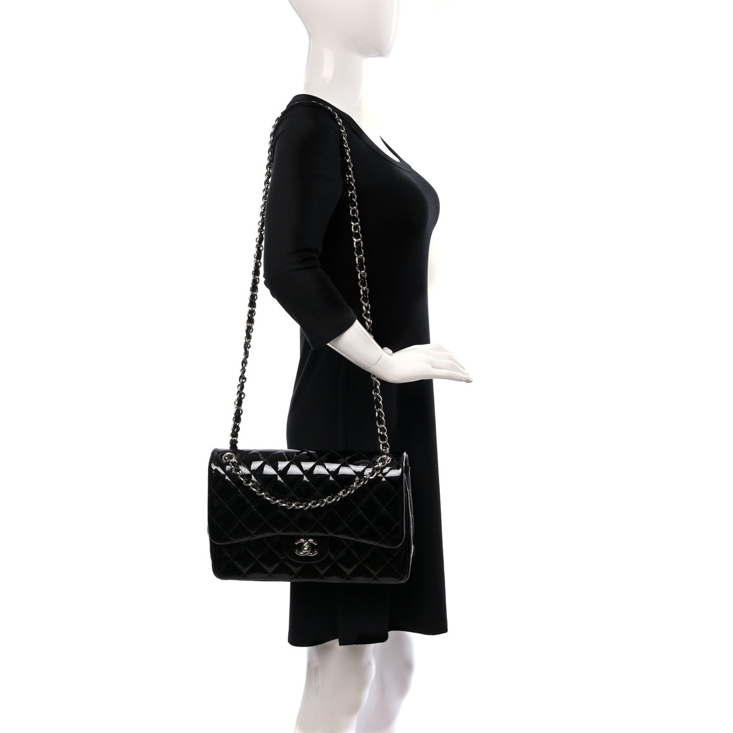 Patent Quilted Jumbo Double Flap Black