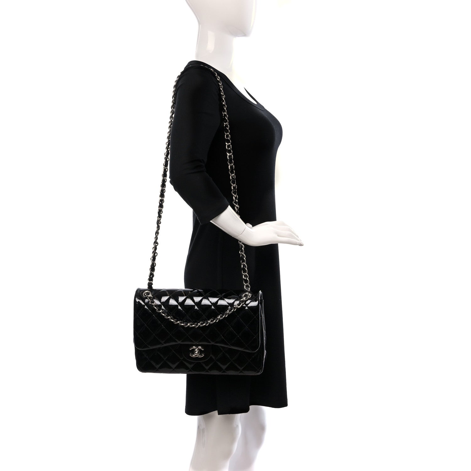 Chanel Patent Quilted Jumbo Double Flap Black 2 of 9