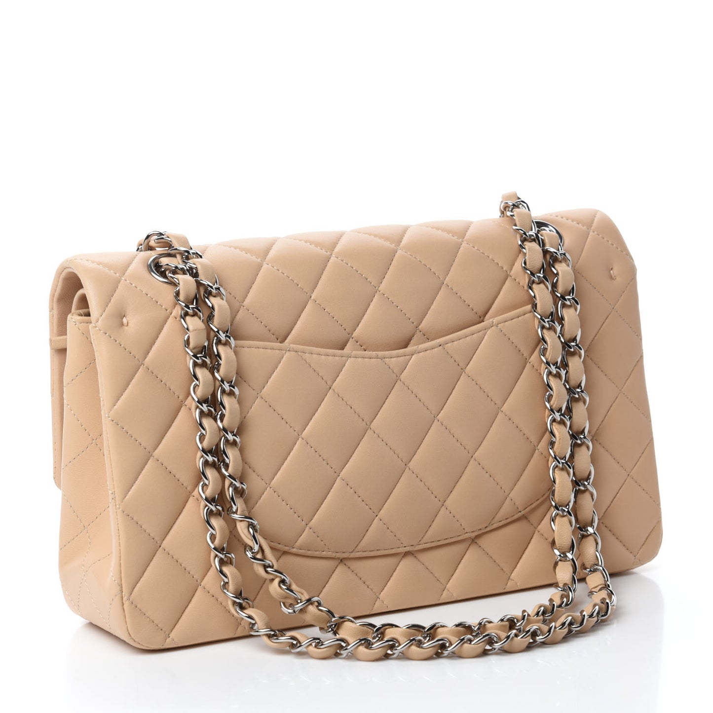 Lambskin Quilted Medium Double Flap Beige