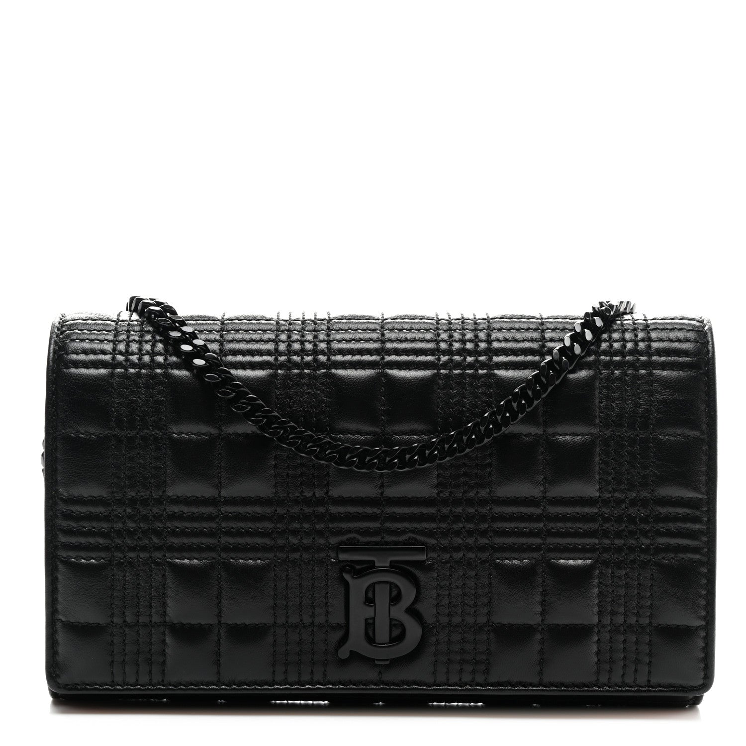 Burberry Lambskin Micro Quilted Hannah Wallet On Chain Black 1 of 9