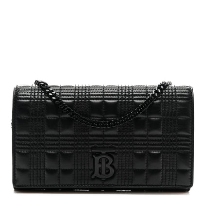 Burberry Lambskin Micro Quilted Hannah Wallet On Chain Black 1 of 9